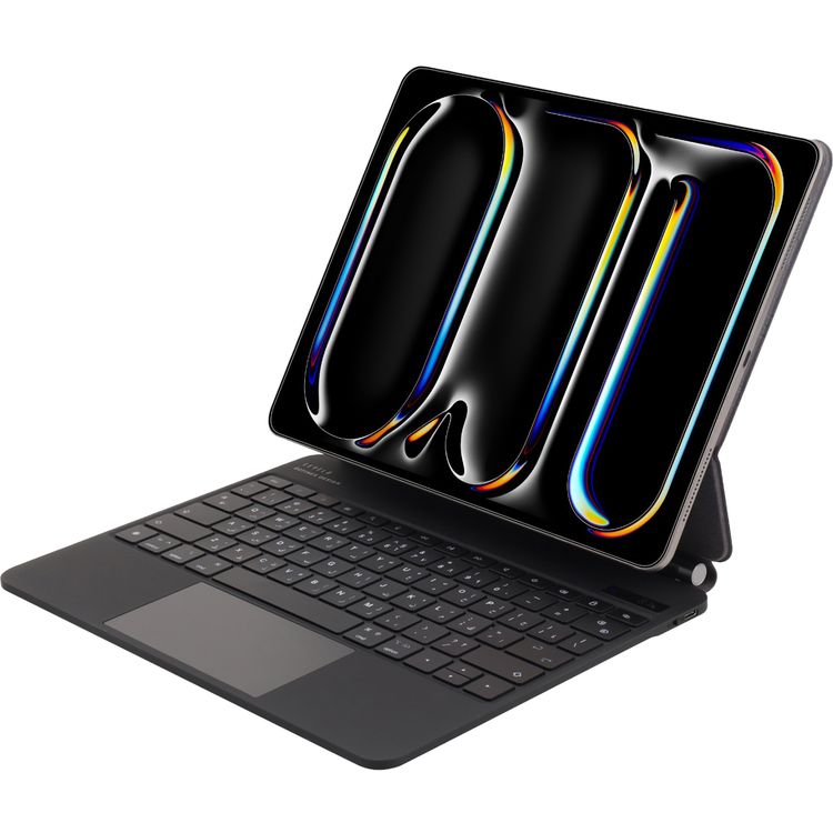 لوحة مفاتيح لاسلكية من الجلد من Levelo AeroBoard Saffanio لجهاز iPad Pro 13" 2024، عمود من الفولاذ المقاوم للصدأ الفاخر، وقت استعداد 300 ساعة، مسافة اتصال 10 أمتار، 500 مللي أمبير في الساعة - أسود