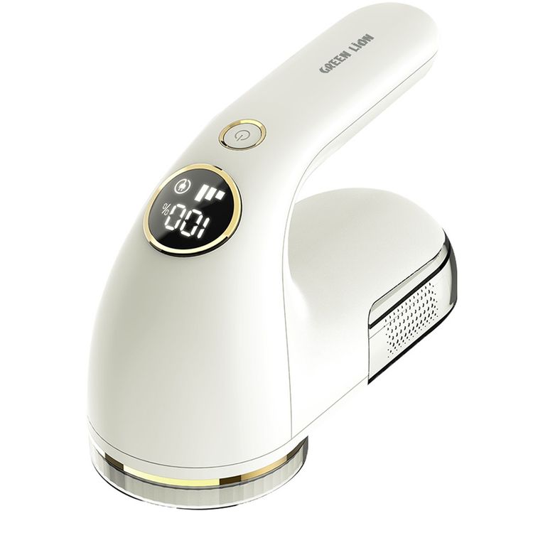 Green Lion Ergotrim Digital Fabric Remover with 3-Gear Speed Control, Up to 3 Hours Working Time, 110mL Lint Bin Capacity, 6-Leaf Blade, Honeycomb Mesh Cover, Ergonomic Handle, Safety Protection - White