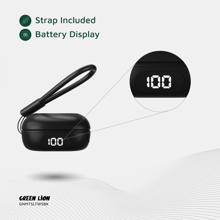 Green Lion Mittersill True Wireless Earbuds with ENC, Up to 6 Hours Playtime, IPX5 Waterproof Resistance Level, Bluetooth Version 5.4, Up to 10m Transmission Range, Type-C Charging Port, Dual-Microphone, Strap Included - Black