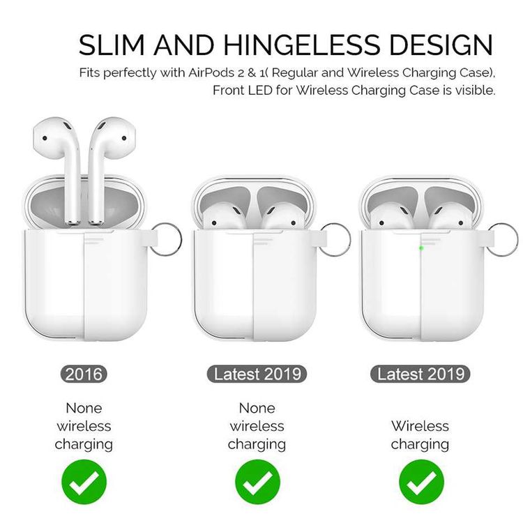 AhaStyle PT06_WE Premium Portable Keychain Silicone Case with Metal Carabiner, Anti-Scratch and Drop Shock Protection Cover Compatible for Airpods - White