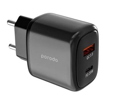 Porodo Dual Output Quick Charger EU USB-C PD And USB-A QC...