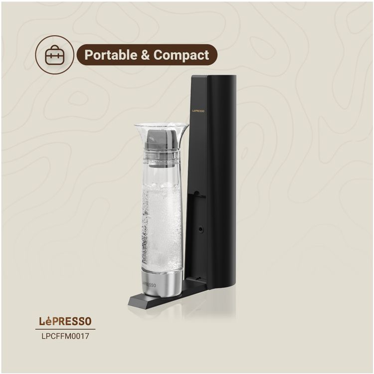 LePresso Carbonator Instant Sparkling Water with Efficient Carbonator, Pressure Release Safety Valves, Stand-Alone Operation, Gas Fills From Bottom, Portable & Compact, Patented & Durable Design - Black