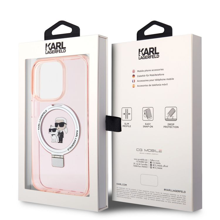 Karl Lagerfeld Magsafe Ringstand Case with Karl & Choupette Heads for iPhone 15 Pro - Pink
