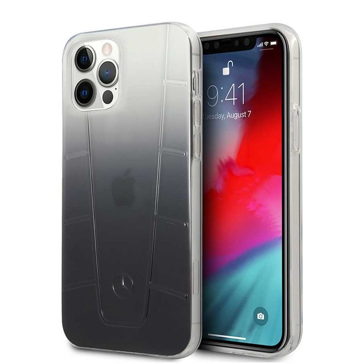 CG Mobile Mercedes-Benz Transparent Case Embossed 2 Compatible for iPhone 12 Pro Max(6.7") Shock & Scratch Resistant, Easy Access to All Ports, Drop Protection Back Cover Suitable with Wireless Chargers Officially Licensed - Black Gradient