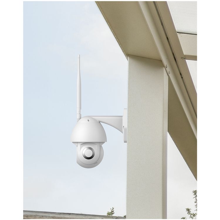 Powerology Advanced Outdoor Camera with 360-degree Viewing Angel, Full-color Night Vision, Auto-tracking, Motion Sensor, 3MP Resolution, Real Time Monitoring, 12 LED Lights, IP65 Waterproof - White