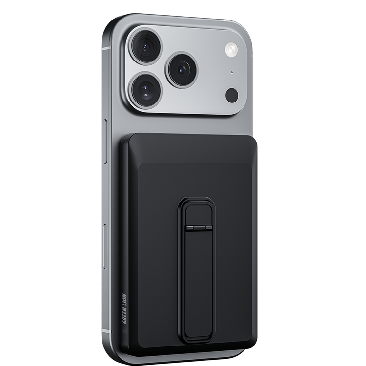 Green Lion Vita 5000mAh Power Bank with Safety Protections, Durable Braided Cable, Strong Magnets, Detachable Type-C Cable, Built-in Stand, MagSafe Compatibility, Ultra-Slim Design - Black