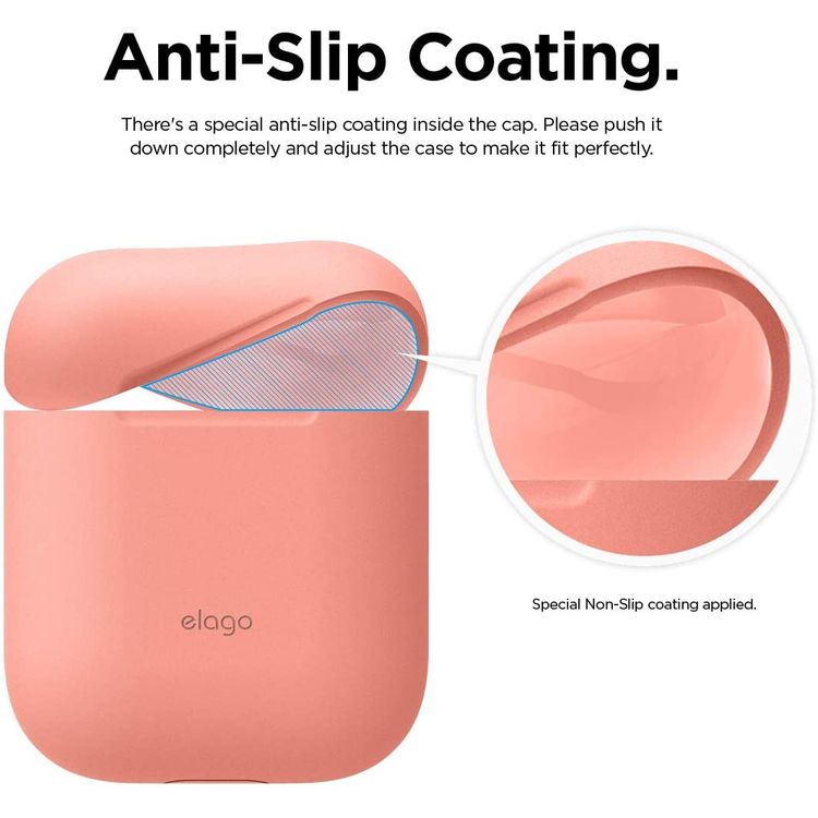 Elago Basic Skinny Case for Apple AirPods 1&2 Generation, Upgraded Premium Silicone, Front LED Visible, Dustproof Protective Cover, Compatibility With Wireless Chargers Neon peach