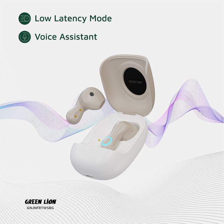 Green Lion Jenifer True Wireless Earbuds TWS, Touch Control, Voice Assistant, Breathing Lights, Clear Call Quality - Beige