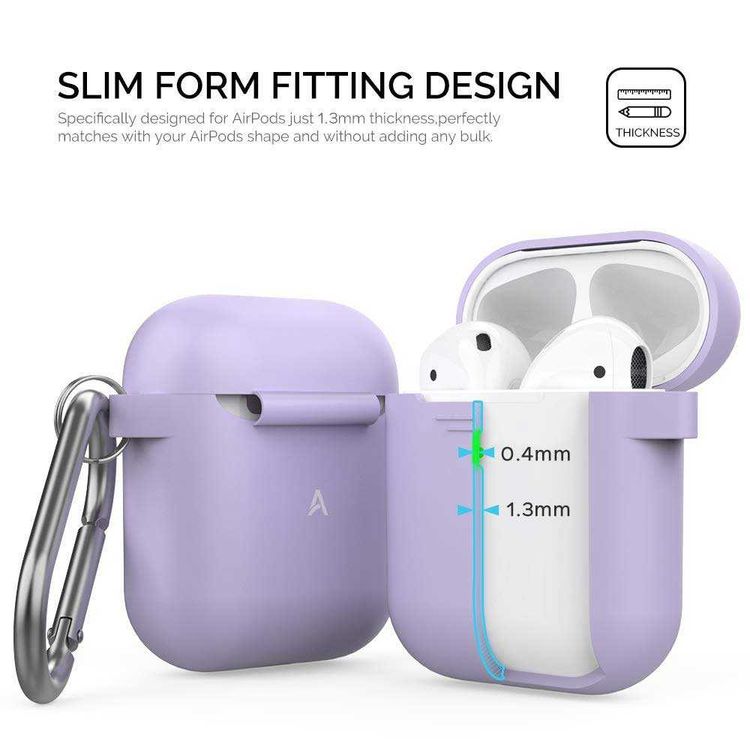 AhaStyle Keychain Silicone Case with Anti-Lost Ring for AirPods 1/2 Generation, Drop Resistant, Dustproof and Absorbing Protective Cover with Hang Case Lavender