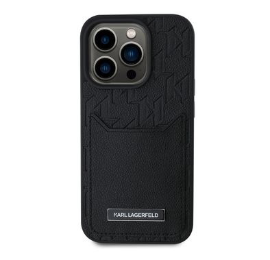 Karl Lagerfeld PU Hard Case for iPhone 16 Pro with Card Slot & Monogram Design Logo, Drop Protection, Easy Snap-on, Slim Profile, Lightweight, Sustainable Packaging - Black