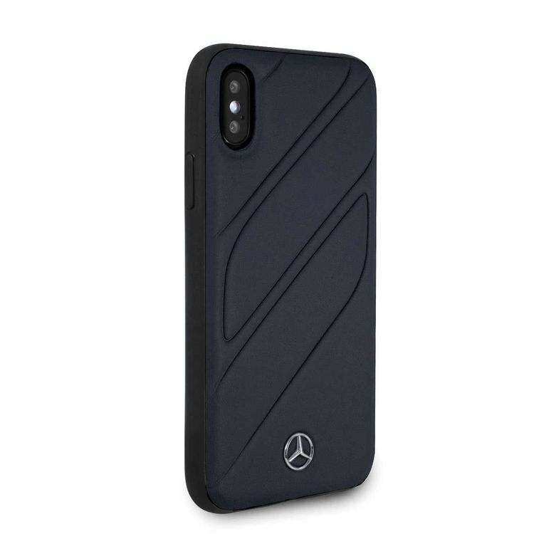 CG MOBILE Mercedes-Benz New Organic I Genuine Leather Hard Phone Case for iPhone X Officially Licensed - Navy