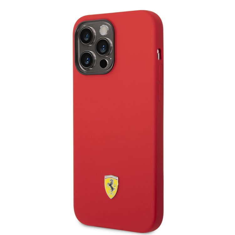 CG Ferrari Magsafe Compatibility Liquid Silicone Case with Metal Yellow Logo Shield iPhone 14 Pro Max Compatibility - Red