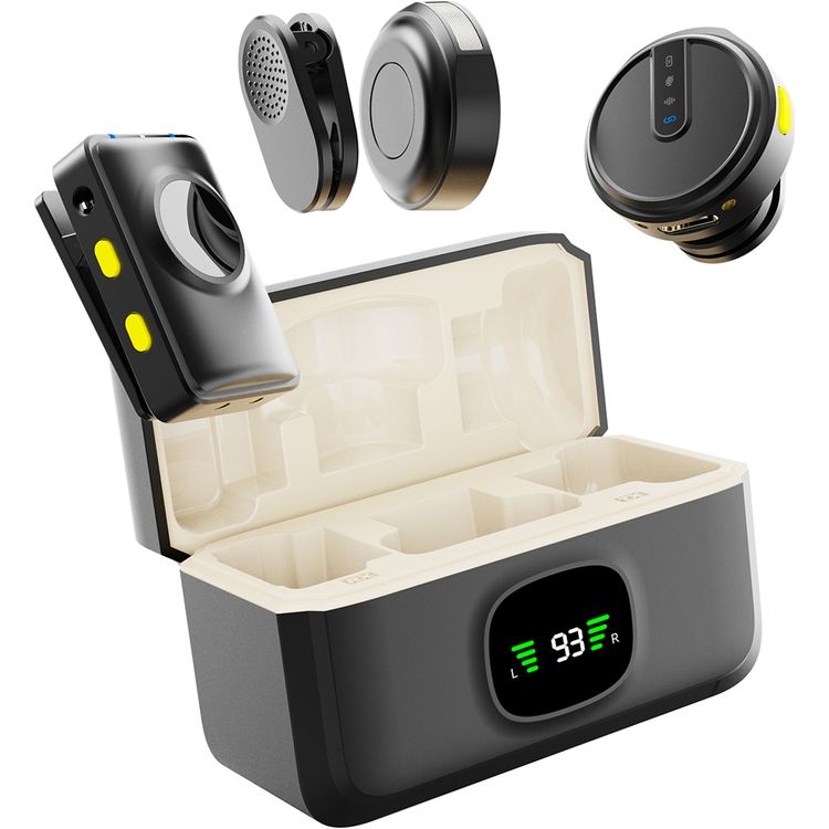 Green Lion GLM Wireless Microphone Lite with Environmental Noise Cancellation, ×2 Microphones, One Receiver, Up to 7 Hours Working Duration, 360° Pick Up, Compact & Portable, Up to 20m Transmission Distance, USB-C Interface, 4 Times Charging Case Time - Black