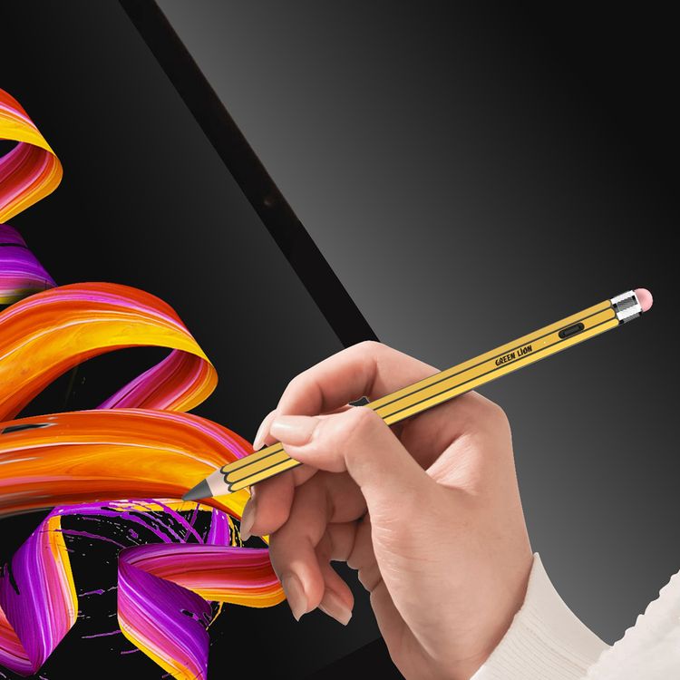 Green Lion Vintage 2-in-1 Stylus Pencil with Up to 12 Hours Working Time, 1.7mm Nib Diameter, Removeable & Replaceable Tip, 130mAh Battery Capacity, Palm Rejection - Yellow
