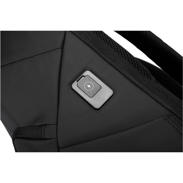 Porodo Lifestyle Water-Resistant PU Backpack with Trolley Sleeve Design, Space-Saving Compression, Dual Padded Laptop Slots, Type-C Charging Port - Black 