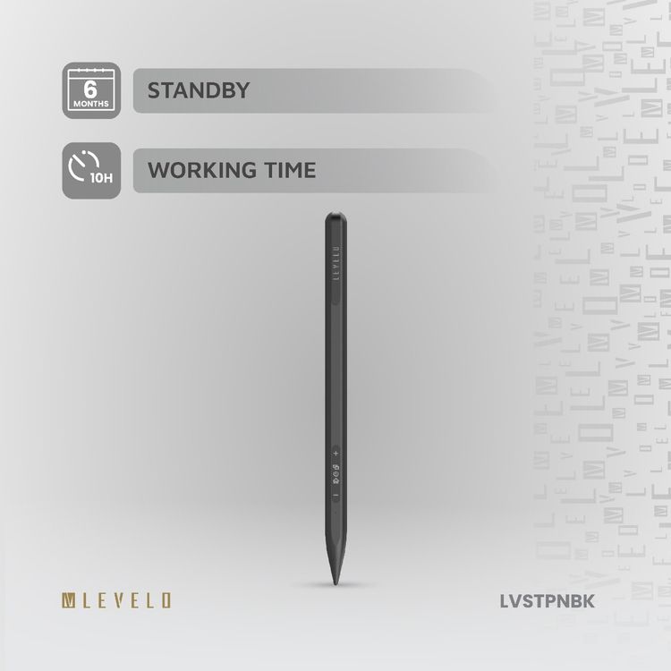 Levelo SkyWrite Versa Stylus Pen for iPad, 130mAh Battery Capacity, Aluminum Alloy & Polyoxymethylene Material, USB-C Charging Interface, <1 Hour Charging Time, 10 Hours Working Time, 6 Months Standby Mode, 2 Extra Tips, Strong Magnetic Field - Black