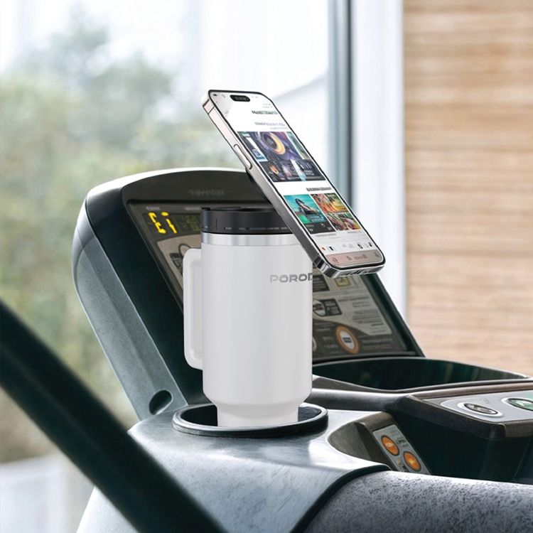 Porodo Lifestyle Magnetic-Mount Insulated Tumbler with 1.2L Capacity, MagSafe Compatibility, Stainless Steel Material, 90° Tilt Angle, Effortless Multitasking, 360° Rotation - White