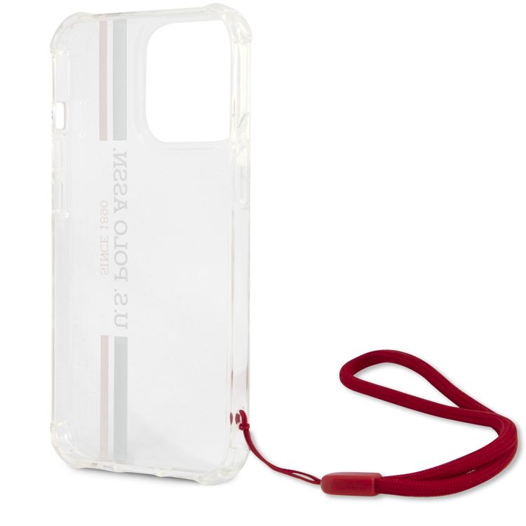 CG MOBILE U.S. Polo Assn. PC/TPU USPA Stripes Logo Shiny Case with Anti-Lost Red Nylon Cord Compatible for iPhone 13 Pro (6.1") Anti-Scratch, Easy Access to All Ports