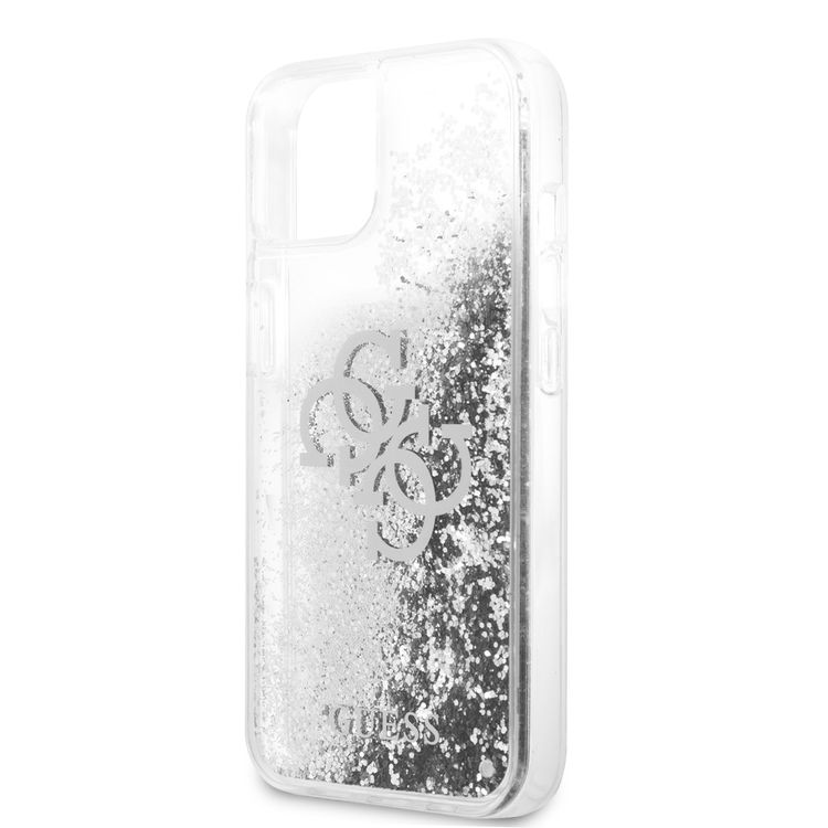 CG MOBILE Guess Liquid Glitter Case with 4G Electroplated Logo Compatible for iPhone 13 Mini (5.4") Anti-Scratch, Easy Access to All Ports, Shock Absorption