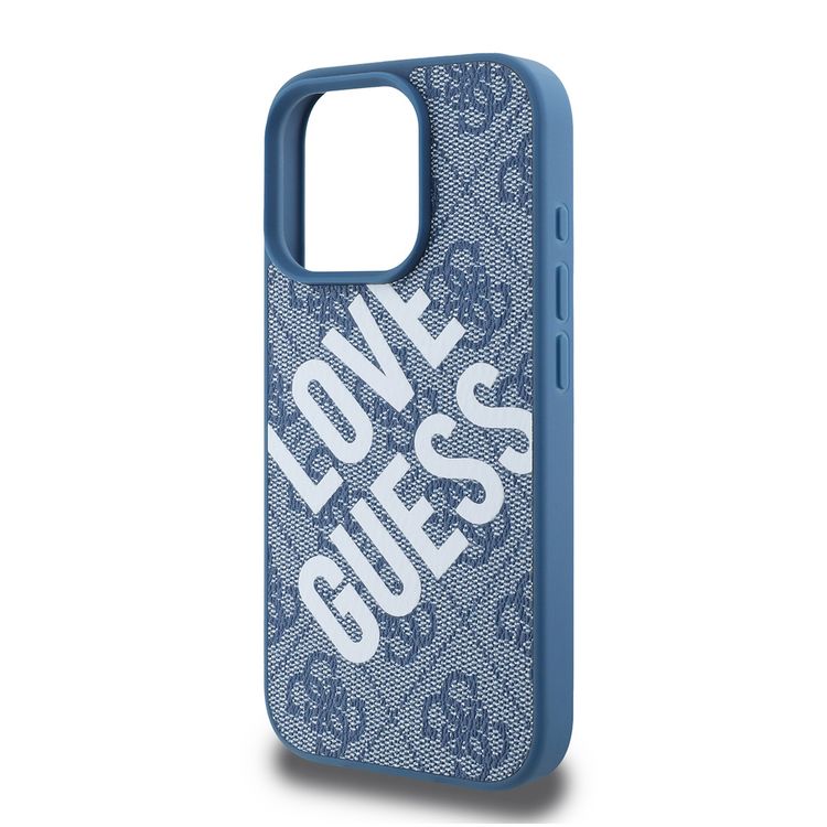 Guess PU 4G Hard Case with Big Love Guess Logo For iPhone 16 Pro, High Quality Material, Lightweight, Easy Snap-on - Blue 