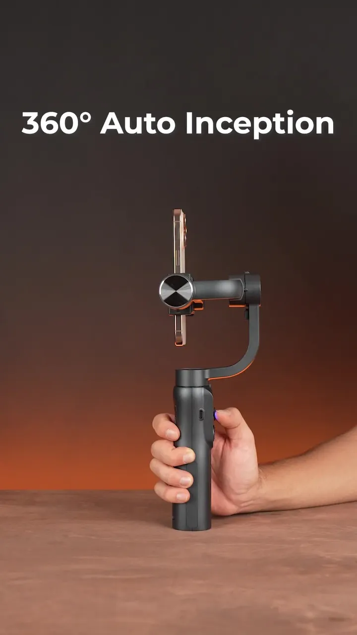 The Porodo 3-Axis AI Tracker & Light Gimbal Stabilizer with Built-In Tripod, Object Tracking, Power Bank Function, 210 Minuets Charging Time