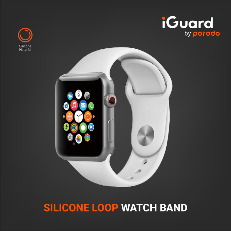 Porodo iGuard Silicone Loop Watch Band for Apple Watch 42/44/45mm, Easy Attachment & Detachment, Comfort Fit, Compatible with  Apple Watch Series 4/5/6/7/SE, User Friendly, Lightweight, Adjustable, High Quality - White