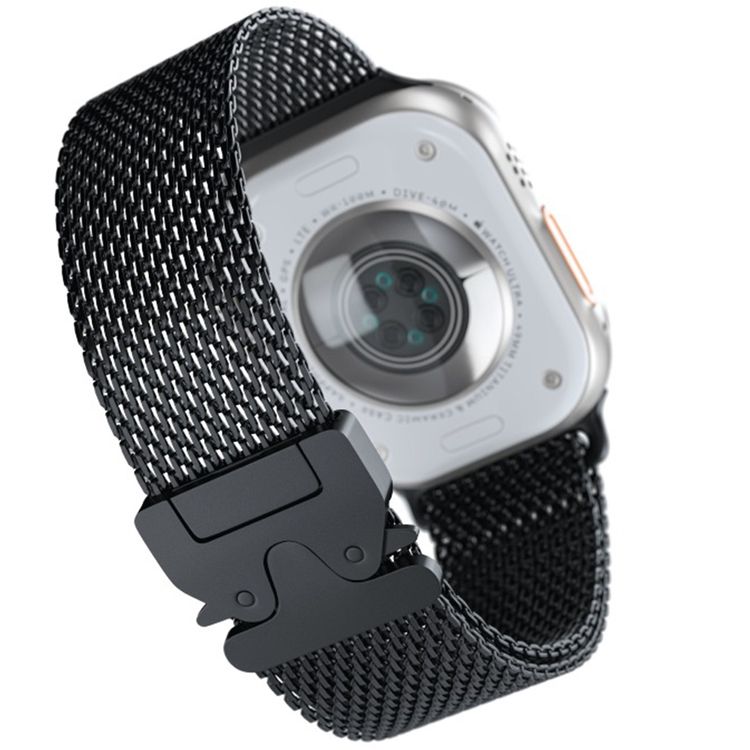Green Lion Milanese Loop Strap for iWatch 42/44/45/46/49 mm with Stainless Steel Material, Quick Release, Adjustable Length - Black 