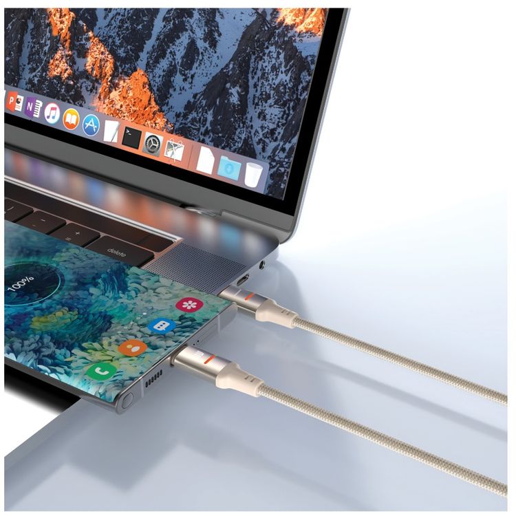 Porodo USB-C to USB-C LED Light Cable with 60W Power Delivery, 480Mbps Transfer Speed, 1.2m Cable Length, Fast Charging & Data Transfer, Braided Wire - Gold