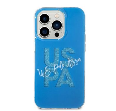 U.S. Polo Glitter Script Card Case iPhone 14 Pro Max - Blue