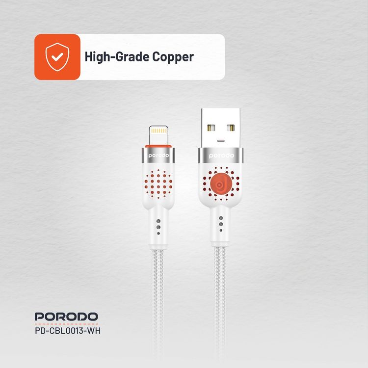 كابل مضفر من سبائك الألومنيوم من بورودو USB-A إلى Lightning 1.2، سرعة نقل 480 ميجابت في الثانية، 2.4 أمبير، عمر افتراضي يزيد عن 15000 ثنية، خالٍ من التشابك - أبيض