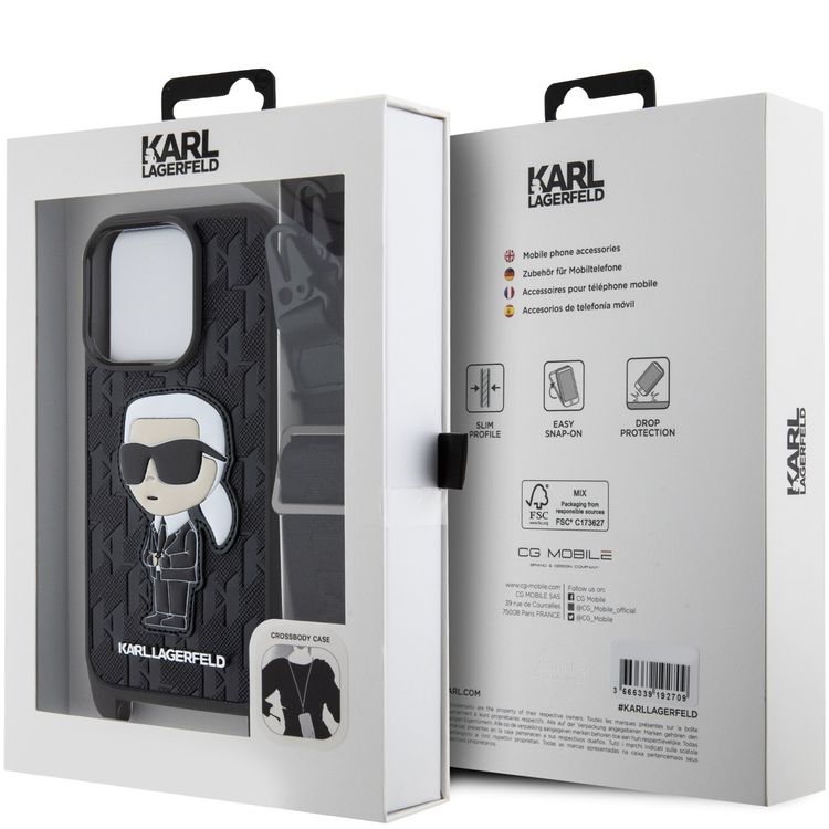 Karl Lagerfeld Crossbody Monogram IKonIK NFT Hard Case for iPhone 15 Pro Max - Black