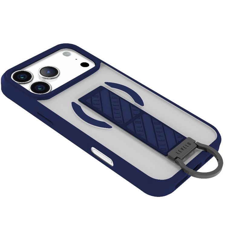 غطاء Levelo Morphix Clara GripStand MagSafe لجهاز iPhone 17 Pro، حواف مرتفعة للكاميرا والشاشة، مغناطيس قوي، جسم مقاوم للصدمات وذو تشطيب غير لامع، حامل D-Ring مرن، مقاوم لبصمات الأصابع - اللون الأزرق منتصف الليل