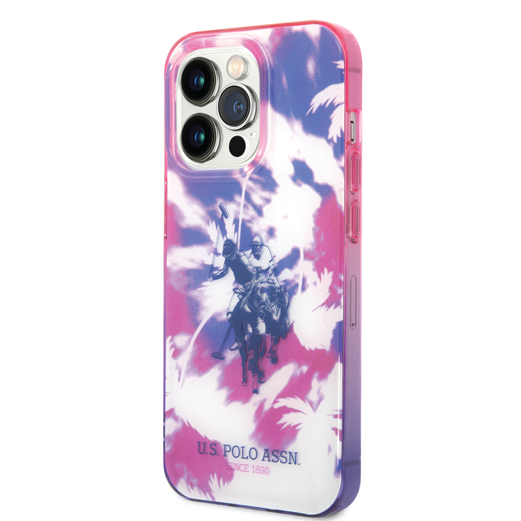  كفر USPA PC/TPU IML مع تصميم النخيل المصبوغة وشعار الحصان لهاتف iPhone 14 Pro - أرجواني