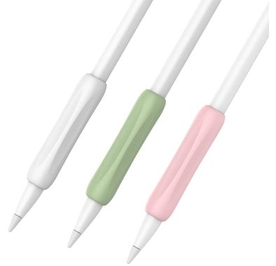 AhaStyle Apple Pencil Grip, 3 Pack Premium Silicone Ergonomic Grip Holder, Touch Screen Stylus Silicone Pen Case Compatible for Apple iPencil 1st and 2nd Generation (White/Pink/Green)