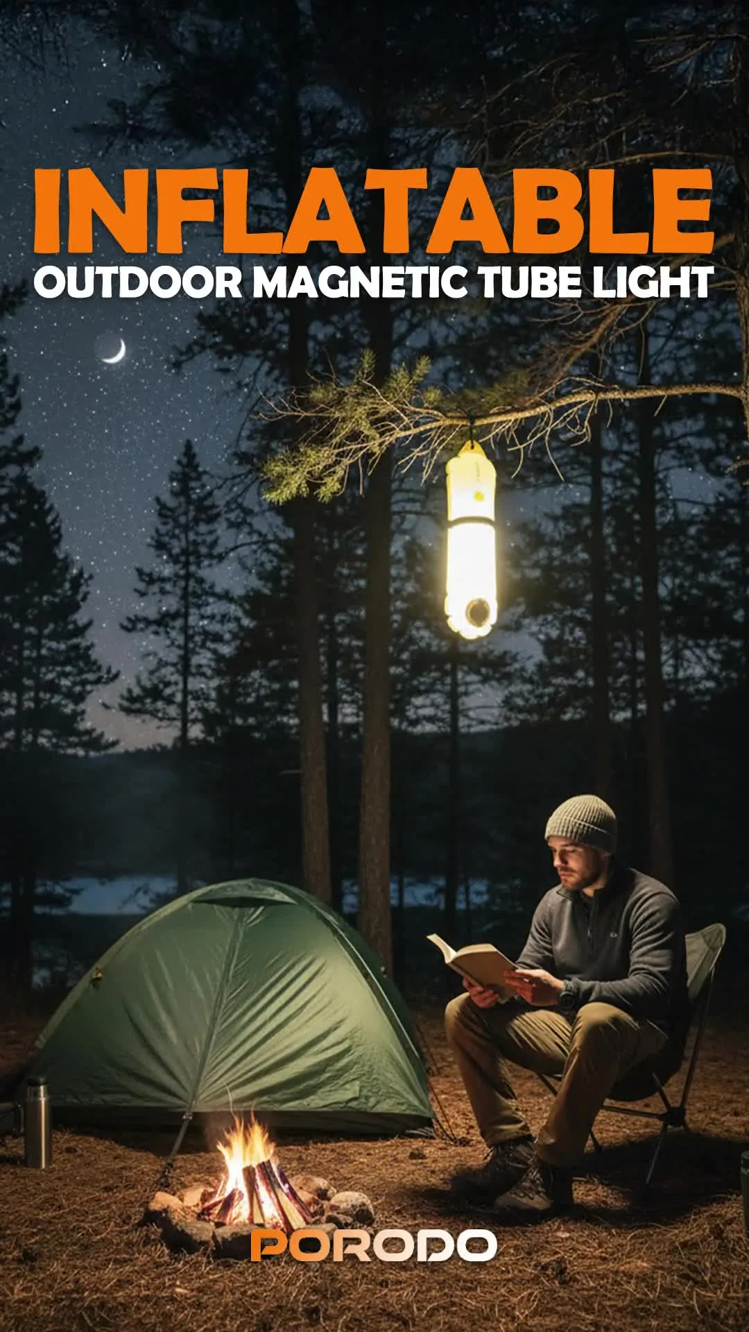 Porodo Inflatable Outdoor Magnetic Tube Light with Warm & White Light, Up to 15 Hours Working Time, Magnetic Attachment, Up to 150 Lumens Brightness, 2000mAh Battery Capacity, Type-C Charging Port, TPU Material - White