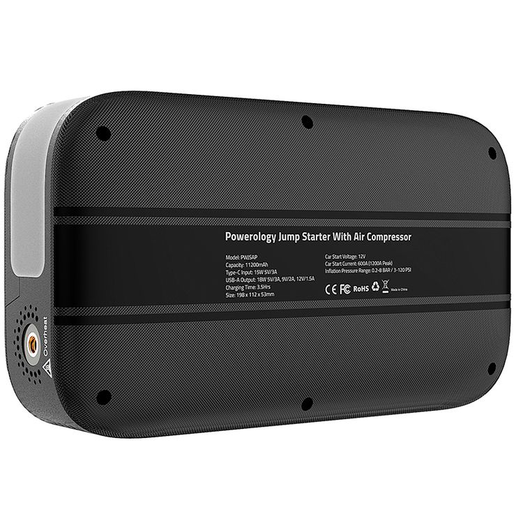 Powerology Jump Starter with Air Compressor - Black