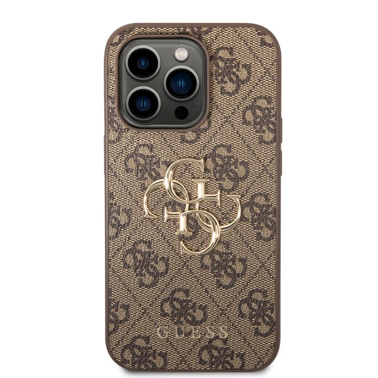 Guess PU Leather 4G Classic and Stylish Case with Big Metal Logo iPhone 14 Pro Max Compatibility - Brown