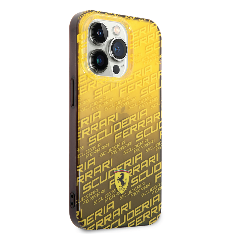 Ferrari Gradient PC/TPU Case with Allover Scuderia & Dyed Bumper iPhone 14 Pro Compatibility - Yellow