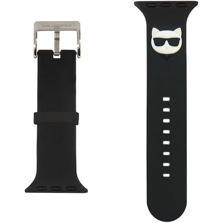 شريط سيليكون من كارل لاغرفيلد مع شعار رأس شوبت. متوافق بمقاس 42/44 ملم - لون أسود