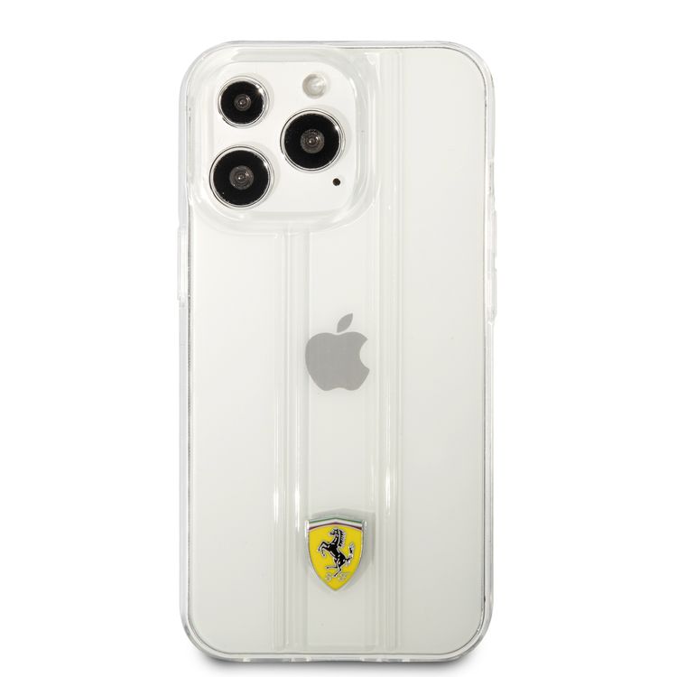 CG MOBILE Ferrari PC/TPU Transparent Hard Case with 3D Line Contrasted Red Line Compatible for iPhone 13 Pro (6.1") Anti-Scratch, Easy Access to All Ports