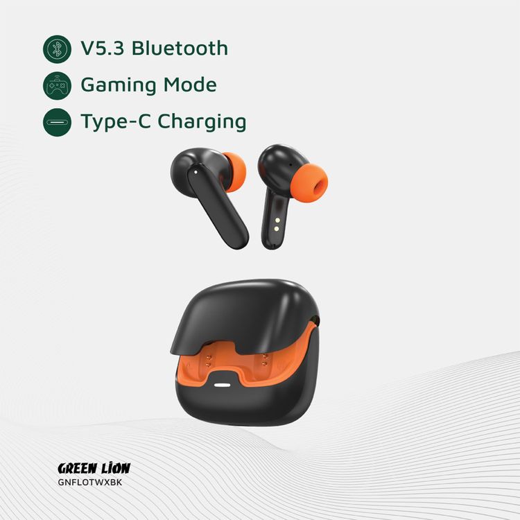 Green Lion Florence True Wireless Earbuds with Touch Control, Low Latency Mode, Voice Assistant, Quad -Mic with ENC Technology, Gaming Mode, Up to 6 Hours Play Time, 100 Hours Standby Time, Type-C Charging Port, Above 10m Transmission Range - Black