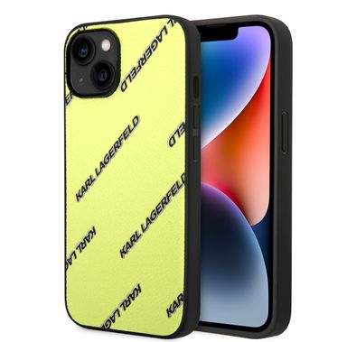 Karl Lagerfeld Grained PU Leather Case with Logomania Pattern iPhone 14 Compatibility - Green