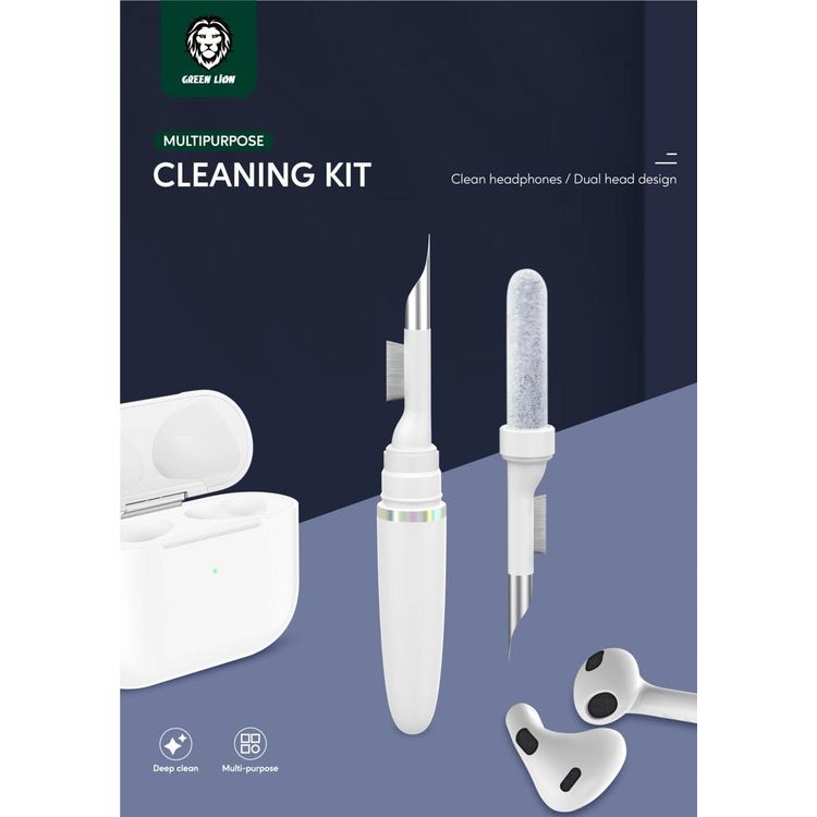 Green Lion Multi-purpose Cleaning Kit for AirPods with Split Type Double Head Design - White