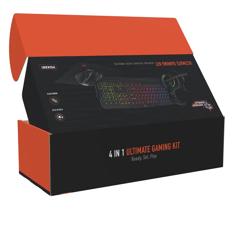 Porodo Gaming 4 in 1 Gaming Kit with Keyboard, Head phone, Mouse and Mouse Pad, Windows and Linux Compatibility, 13 RGB Light Mode - Black