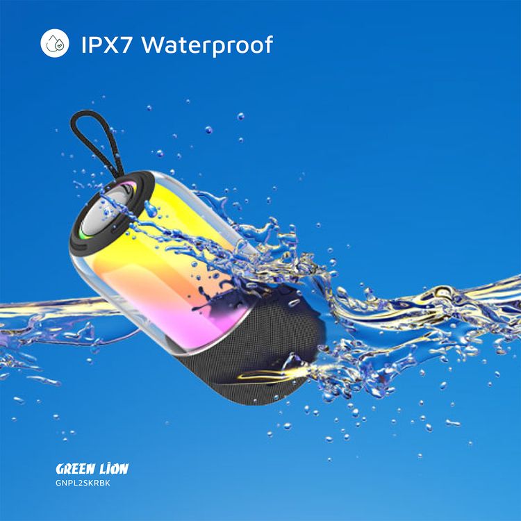 Green Lion Palma 2 RGB Portable Speaker with True Wireless Stereo Function, 360° Audio, IPX7 Waterproof, 6 Hours Playtime, Extra Bass - Black