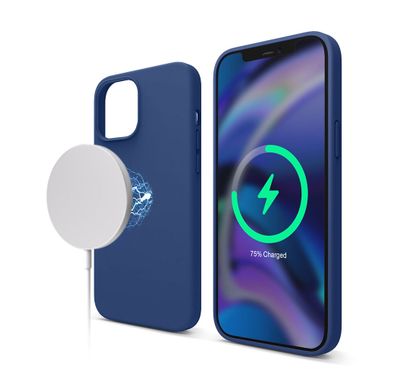 Elago Silicone Case Suitable with MagSafe, Back Shield Case Compatible for iPhone 12 Pro Max (6.7") Anti-Scratch, Easy Access to All Ports - Blue