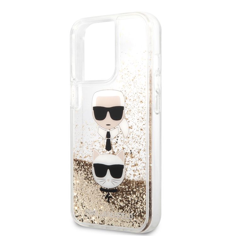 CG MOBILE Karl Lagerfeld Liquid Glitter Case Karl And Choupette Head Compatible for iPhone 13 Pro (6.1") Easy Access to All Ports, Scratch Resistant, Drop Protection Back Cover