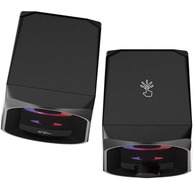 Porodo Gaming Stereo Speakers with RGB Light Effects, USB-A & 3.5mm Plugs, Volume Control Knob, 10W RMS Output, 1.2m Cable Length, Lightning Touch Sensor - Black