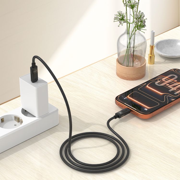 Green Lion Matte Silicone USB-C to USB-C Cable with 240W Ultra-Fast Charging Power, Compatible with Laptop,  USB 2.0 480 Mbps Data Transfer, Secure & Safe, Charge & Sync, Matte Silicone + Aluminum Alloy Material, 1m Cable Length - Black