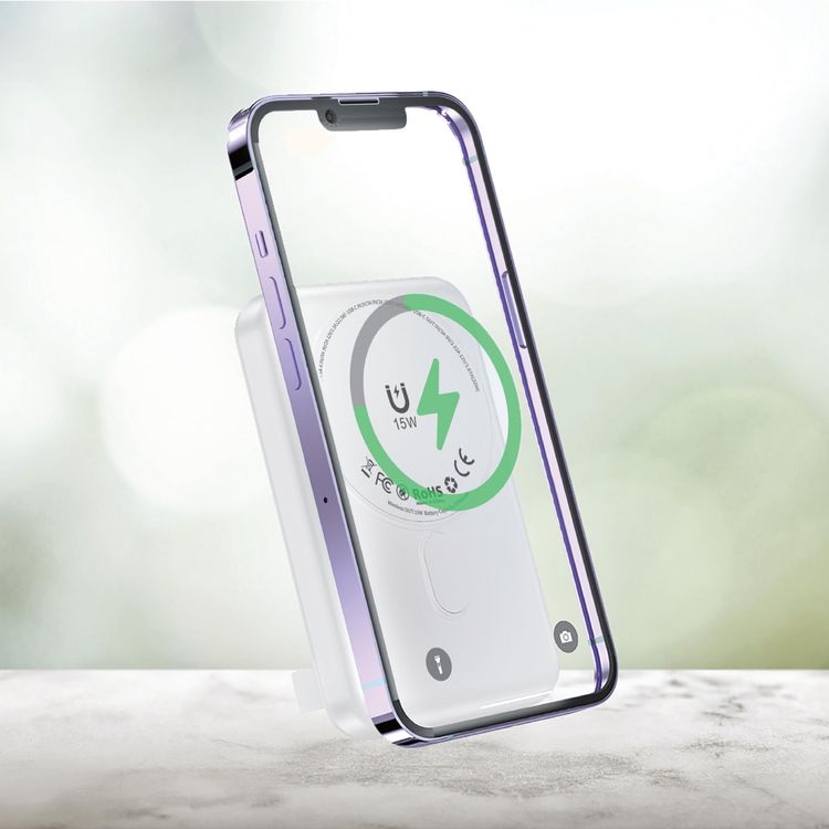 Green Lion Lagos 10000mAh Power Bank with PD 20W, MagSafe Compatible, Strong Adsorption, Built in Stand, Compact & Portable - White